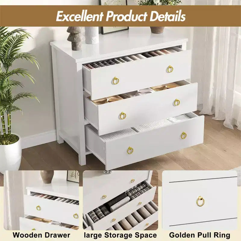 Comò a 7 cassetti, cassettiera moderna in legno, mobile TV con cassetti, organizer in legno con maniglie per camera da letto, soggiorno, corridoio, bianco