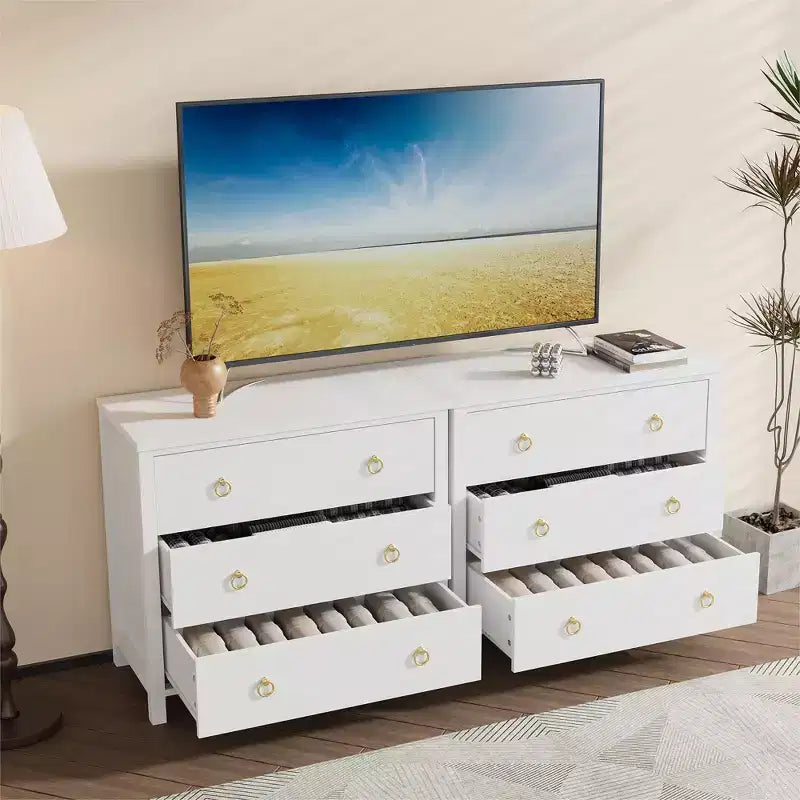 Comò a 7 cassetti, cassettiera moderna in legno, mobile TV con cassetti, organizer in legno con maniglie per camera da letto, soggiorno, corridoio, bianco