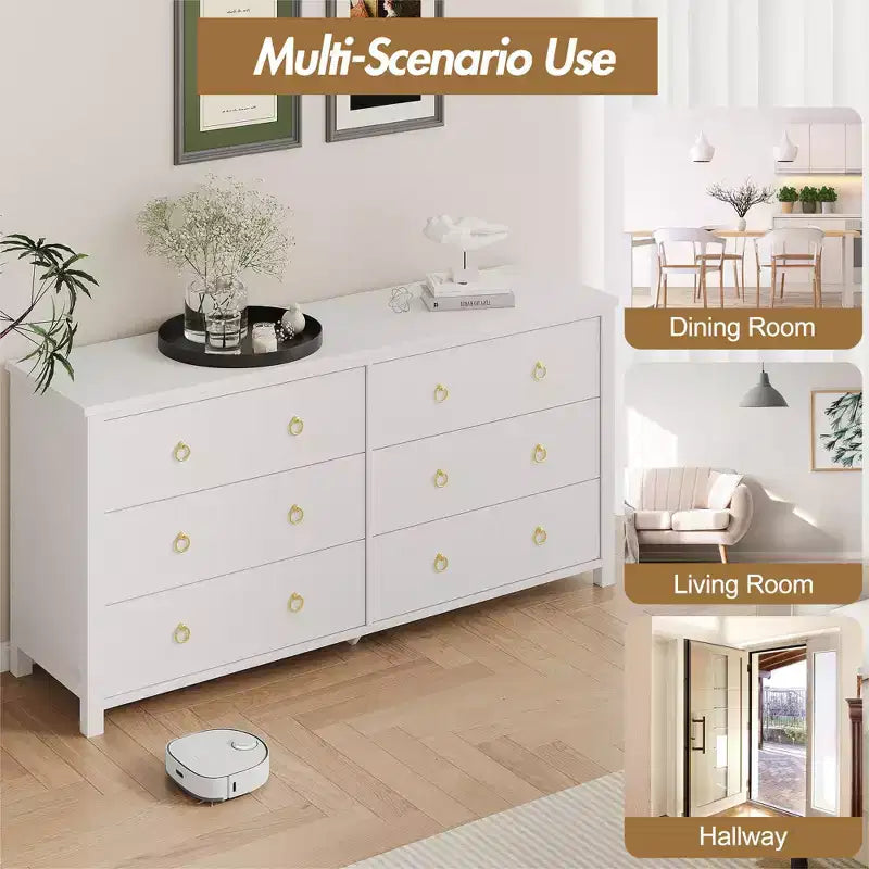 Comò a 7 cassetti, cassettiera moderna in legno, mobile TV con cassetti, organizer in legno con maniglie per camera da letto, soggiorno, corridoio, bianco