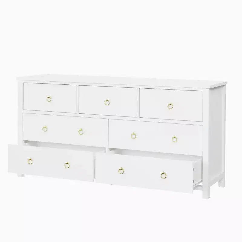 Comò a 7 cassetti, cassettiera moderna in legno, mobile TV con cassetti, organizer in legno con maniglie per camera da letto, soggiorno, corridoio, bianco