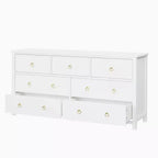 Comò a 7 cassetti, cassettiera moderna in legno, mobile TV con cassetti, organizer in legno con maniglie per camera da letto, soggiorno, corridoio, bianco
