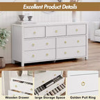 Comò a 7 cassetti, cassettiera moderna in legno, mobile TV con cassetti, organizer in legno con maniglie per camera da letto, soggiorno, corridoio, bianco