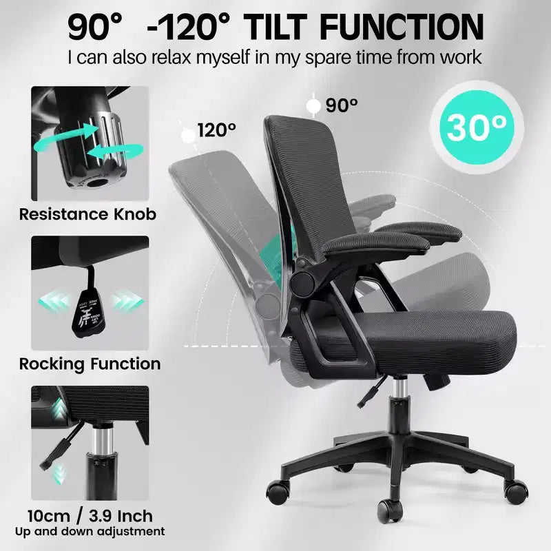 Sedie da Scrivania Ergonomiche per Computer, Sedia da Ufficio Comoda e Traspirante con Supporto Lombare Regolabile e Braccioli Ribaltabili,