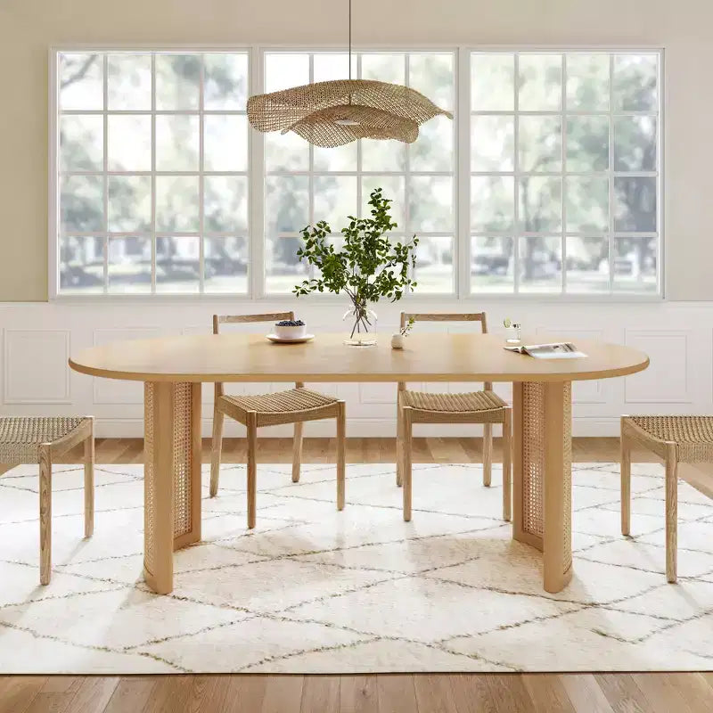 Tavolo da pranzo 67 con base in rattan, adatto per cucina-sala da pranzo per 6 persone