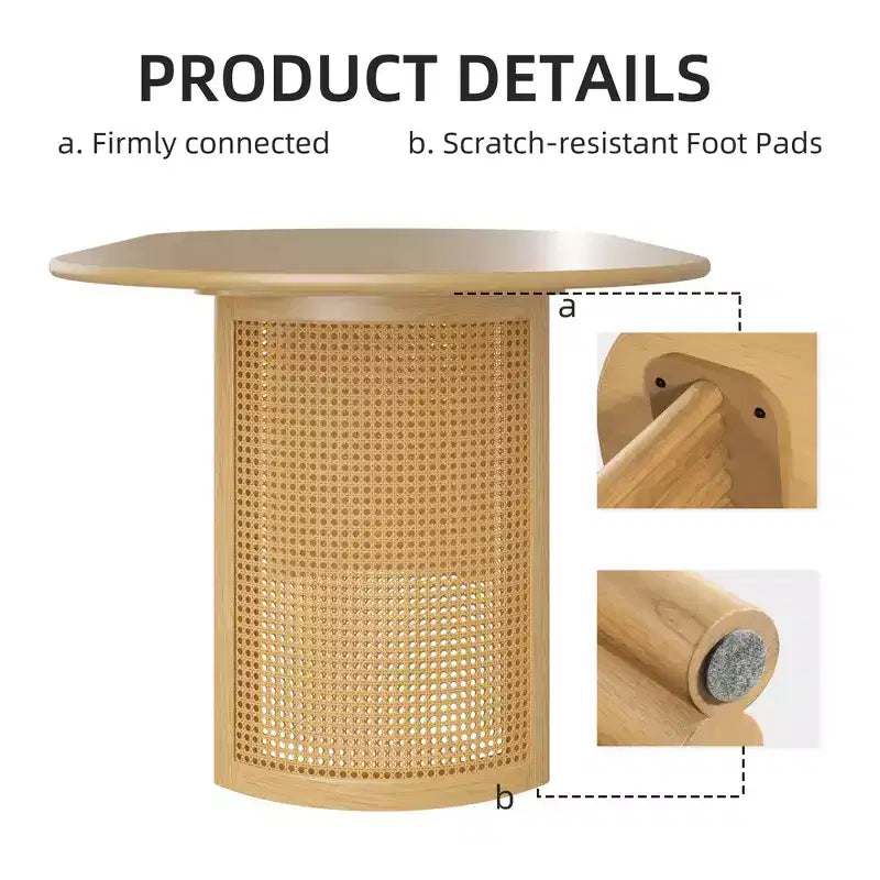 Tavolo da pranzo 67 con base in rattan, adatto per cucina-sala da pranzo per 6 persone