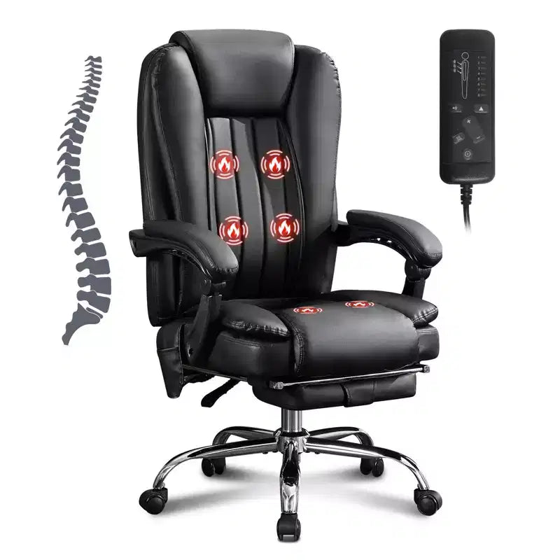 Sedia direzionale Okak con massaggio e 6 punti di vibrazione, sedia da computer con poggiapiedi e braccioli imbottiti, sedia da scrivania per ufficio, studio, nero