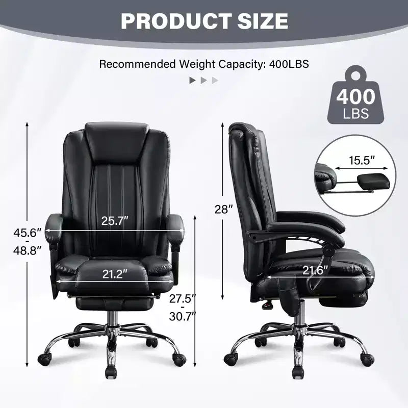 Sedia direzionale Okak con massaggio e 6 punti di vibrazione, sedia da computer con poggiapiedi e braccioli imbottiti, sedia da scrivania per ufficio, studio, nero
