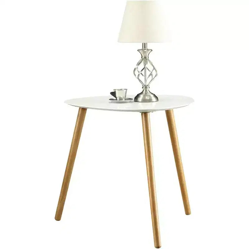 Tavolino Belmont HomeStock con Finitura Liscia Bianca Lucida Effetto Pianoforte e Dettagli in Legno Massello, Tavolino Laterale Contemporaneo Facile da Montare per il Soggiorno