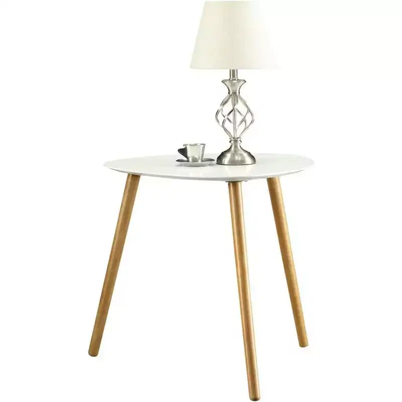Tavolino Belmont HomeStock con Finitura Liscia Bianca Lucida Effetto Pianoforte e Dettagli in Legno Massello, Tavolino Laterale Contemporaneo Facile da Montare per il Soggiorno