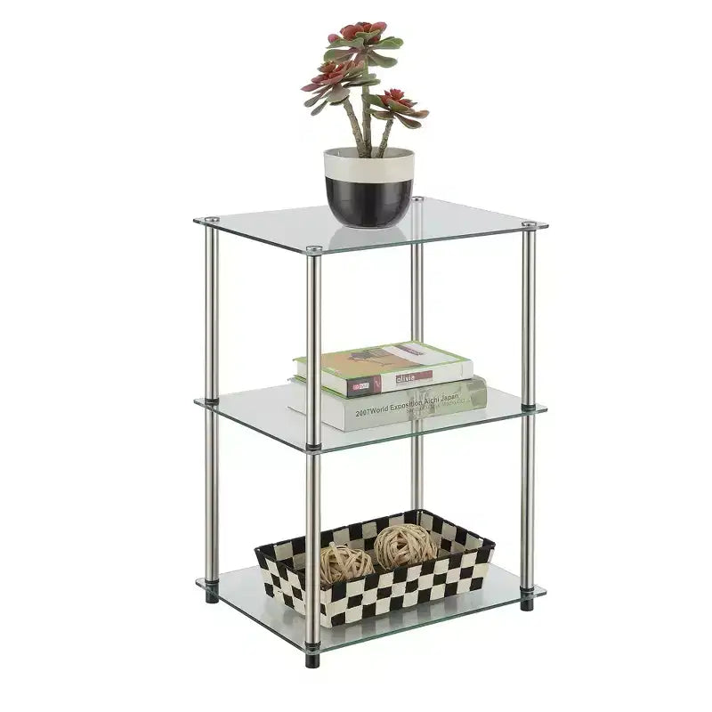 HomeStock Belmont Tavolino da Divano Alto a 3 Ripiani in Vetro, Elegante Tavolino Moderno d'Appoggio con Ripiani Multipli in Vetro per Ogni Spazio Abitativo