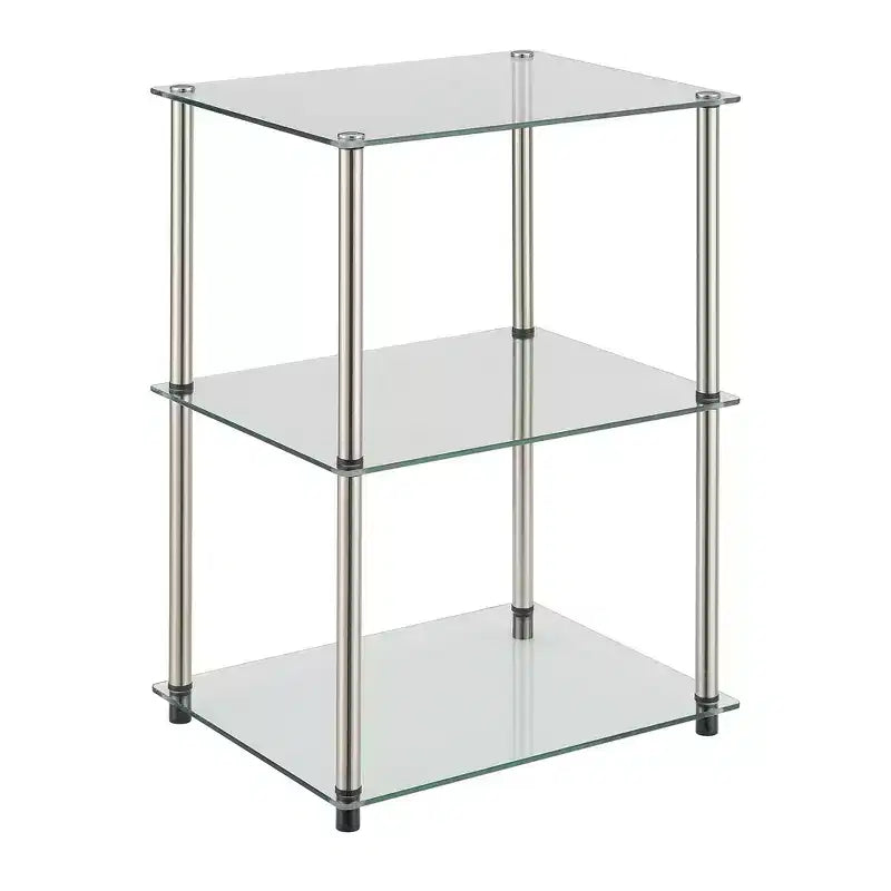 HomeStock Belmont Tavolino da Divano Alto a 3 Ripiani in Vetro, Elegante Tavolino Moderno d'Appoggio con Ripiani Multipli in Vetro per Ogni Spazio Abitativo