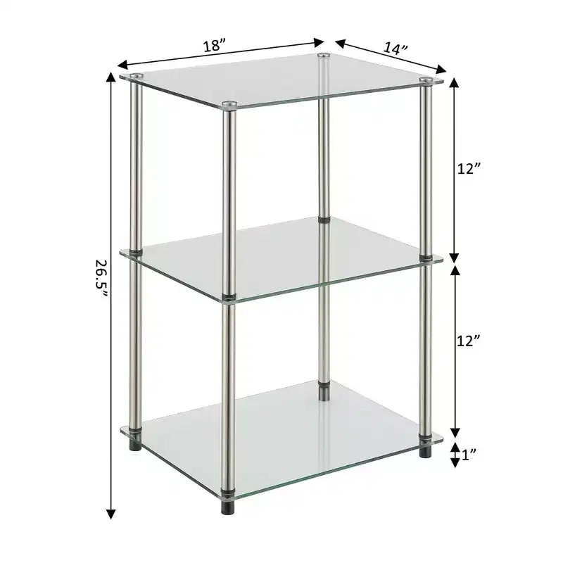 HomeStock Belmont Tavolino da Divano Alto a 3 Ripiani in Vetro, Elegante Tavolino Moderno d'Appoggio con Ripiani Multipli in Vetro per Ogni Spazio Abitativo