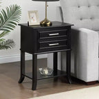Tavolino HomeStock Belmont a 2 cassetti con mensola, comodino contenitore moderno con frontale sagomato, gambe svasate in legno massello, tavolino d'accento