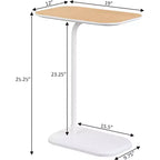 Tavolino laterale HomeStock Belmont a C in rovere chiaro con finitura impiallacciata effetto legno, scorrevole sotto il divano o il letto, tavolino moderno con base in metallo