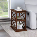 HomeStock Belmont Chairside End Table with Shelves Modern Farmhouse Three-Tier Storage Solid Wood with Beveled Edges for Living Spaces