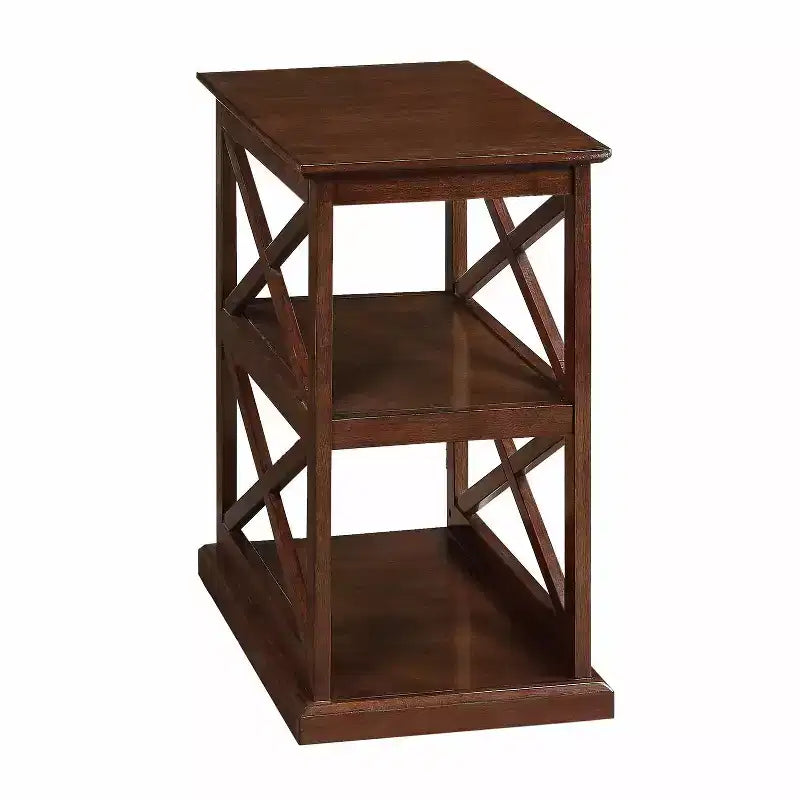 HomeStock Belmont, tavolino da divano con ripiani, moderno, stile coloniale, a tre livelli, in legno massello con bordi smussati, per salotto