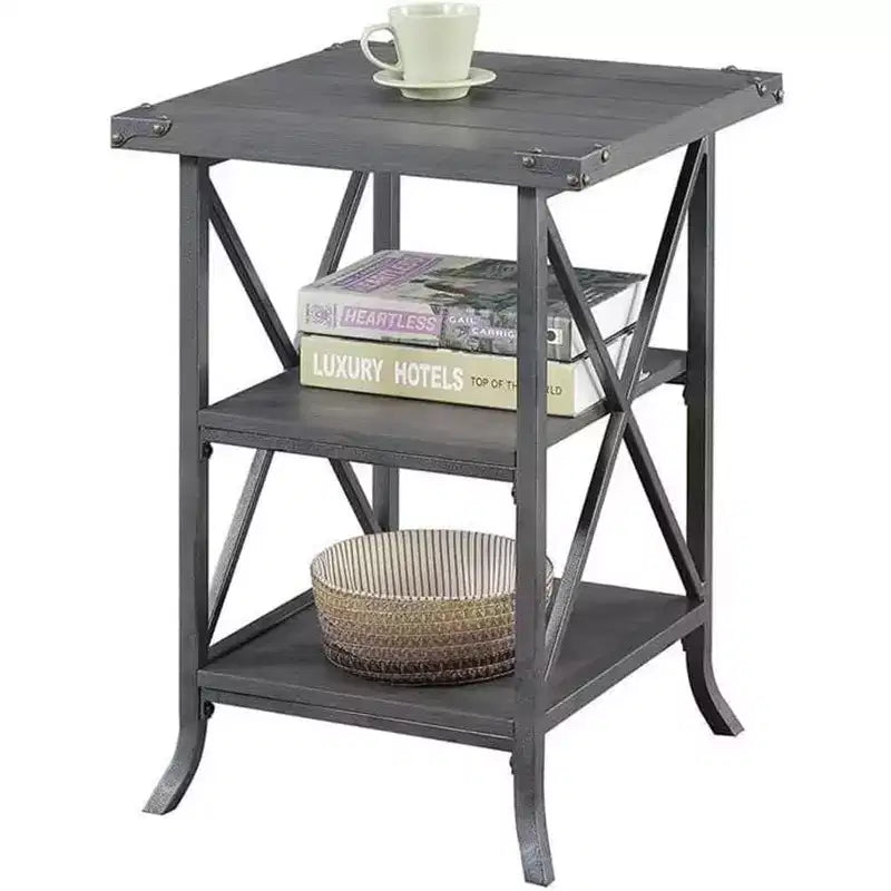 HomeStock Belmont Tavolino da Divano con Ampio Piano, Ripiano Inferiore Aperto, Telaio in Metallo Verniciato a Polvere e Design Rustico Moderno