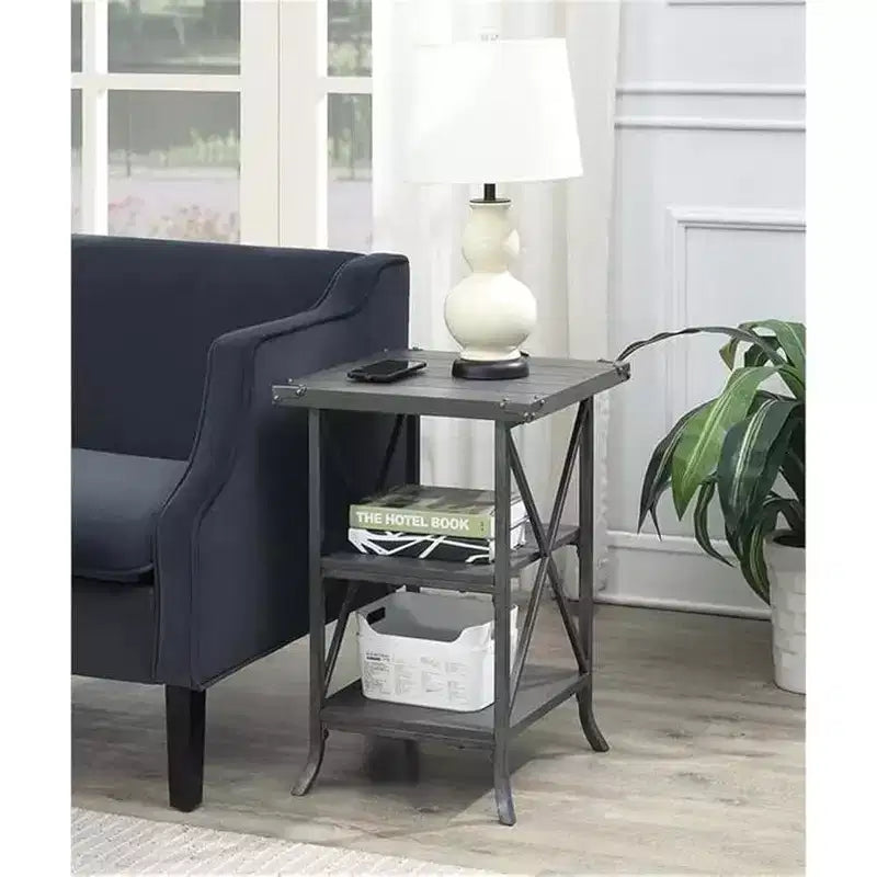 HomeStock Belmont Tavolino da Divano con Ampio Piano, Ripiano Inferiore Aperto, Telaio in Metallo Verniciato a Polvere e Design Rustico Moderno