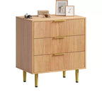 Cassettiera a 3 cassetti per camera da letto, cassettiera a scanalature da 71 cm con maniglie dorate, cassettiera in legno, comodino stretto, organizer per vestiti per camera da letto