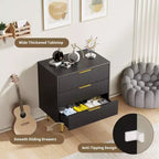 Cassettiera a 3 cassetti per camera da letto, cassettiera a scanalature da 71 cm con maniglie dorate, cassettiera in legno, comodino stretto, organizer per vestiti per camera da letto