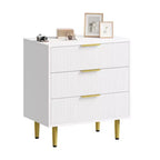 Cassettiera a 3 cassetti per camera da letto, cassettiera a scanalature da 71 cm con maniglie dorate, cassettiera in legno, comodino stretto, organizer per vestiti per camera da letto