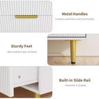 Cassettiera a 3 cassetti per camera da letto, cassettiera a scanalature da 71 cm con maniglie dorate, cassettiera in legno, comodino stretto, organizer per vestiti per camera da letto