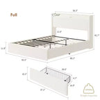 COZONY Letto Matrimoniale/Queen con Tessuto Bouclé, Testiera con Contenitore, Stazione di Ricarica e Luci a LED, Nessuna Rete a Molle Necessaria