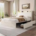COZONY Full/Queen Boucle Bed Frame with Storage Headboard, Charging Station & LED Lights, No Box Spring