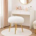 Homy Casa Glam Vanity Stool with Faux Fur Seat & Gold Metal Legs, White