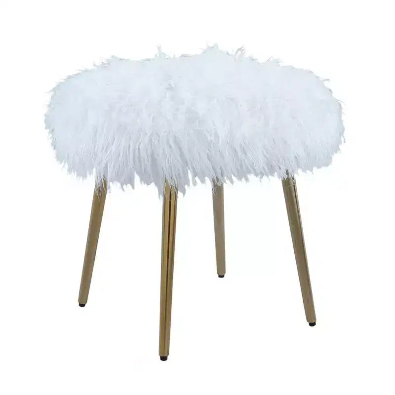Homy Casa Glam Sgabello da Toilette con Seduta in Pelliccia Sintetica e Gambe in Metallo Dorato, Bianco