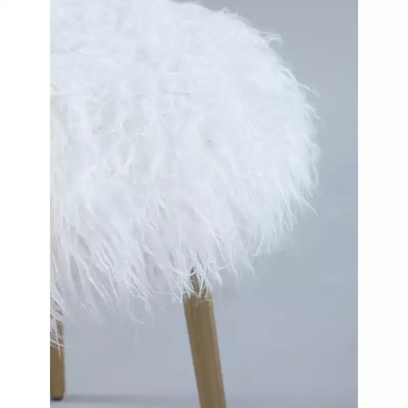 Homy Casa Glam Sgabello da Toilette con Seduta in Pelliccia Sintetica e Gambe in Metallo Dorato, Bianco