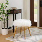 Homy Casa Glam Sgabello da Toilette con Seduta in Pelliccia Sintetica e Gambe in Metallo Dorato, Bianco