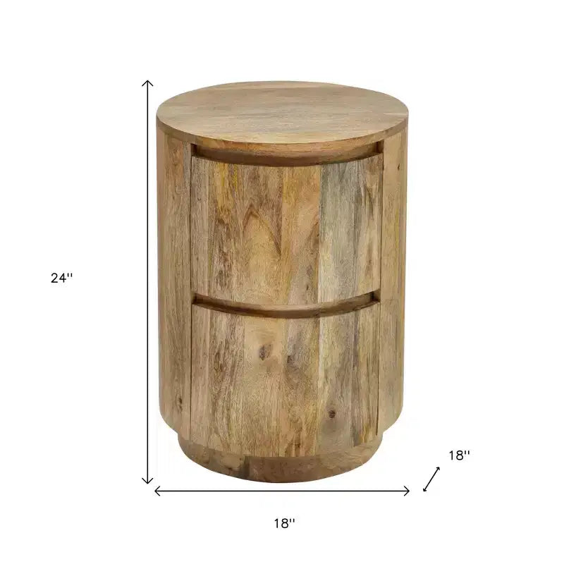 HomeRoots Tavolino rotondo con due cassetti in legno massello naturale da 61 cm
