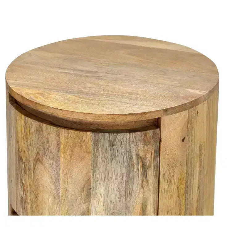 HomeRoots Tavolino rotondo con due cassetti in legno massello naturale da 61 cm