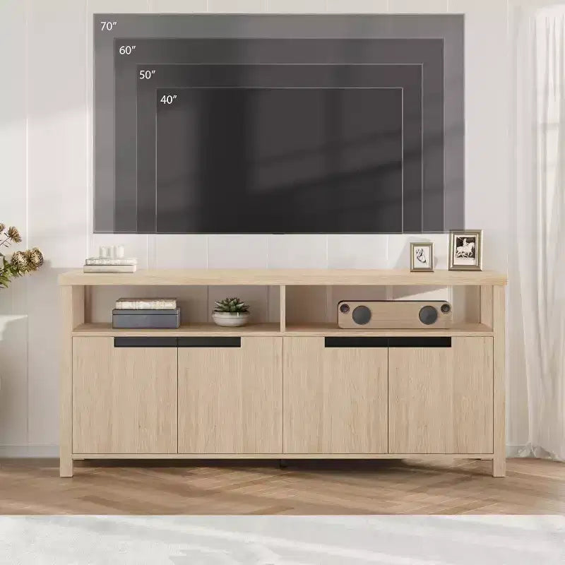 Mobile porta TV rustico da 160 cm con 4 ante e ripiani aperti per il soggiorno