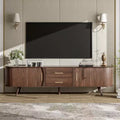 TV Stand for TVs up to 80, Mid-Century Modern TV Console Media Console Entertainment Center with Sliding Doors & 2 Drawers, Dark Brown - ModernLuxe