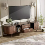 Mobile Porta TV per Televisori fino a 80 Pollici, Credenza TV Moderna Mid-Century Mobile per Media Centro Intrattenimento con Ante Scorrevoli e 2 Cassetti, Marrone Scuro - ModernLuxe