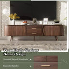 Mobile Porta TV per Televisori fino a 80 Pollici, Credenza TV Moderna Mid-Century Mobile per Media Centro Intrattenimento con Ante Scorrevoli e 2 Cassetti, Marrone Scuro - ModernLuxe