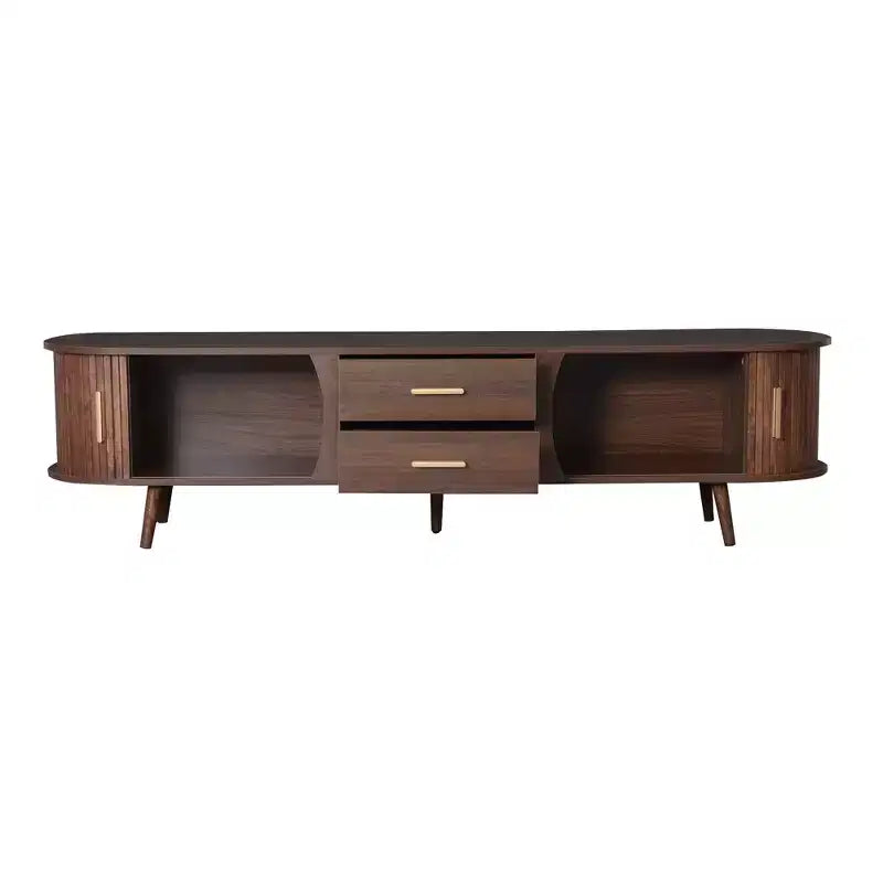 Mobile Porta TV per Televisori fino a 80 Pollici, Credenza TV Moderna Mid-Century Mobile per Media Centro Intrattenimento con Ante Scorrevoli e 2 Cassetti, Marrone Scuro - ModernLuxe