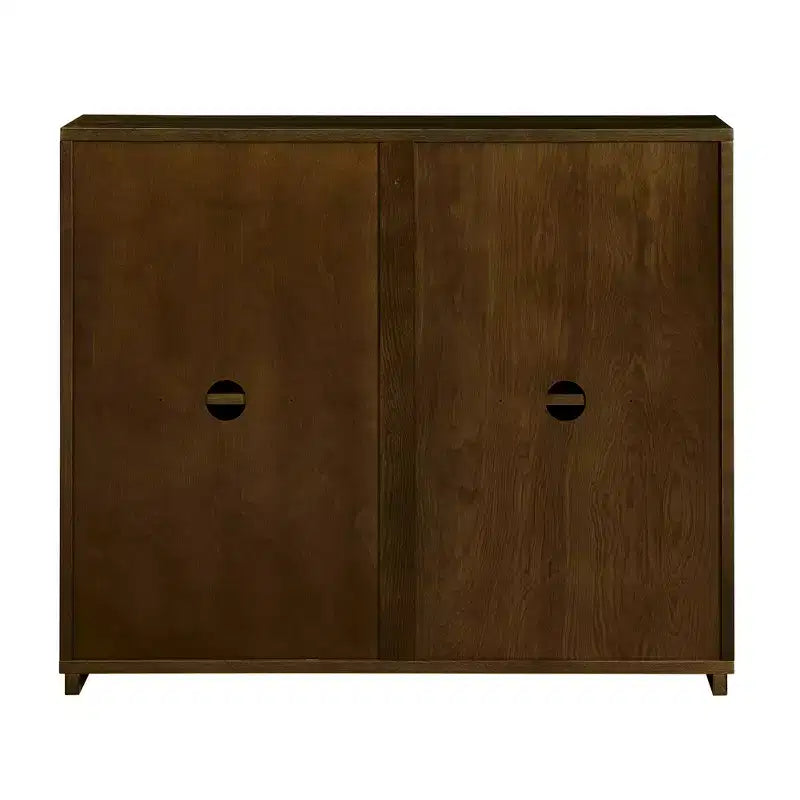 Mobile contenitore a V stile Mid-Century Modern, credenza a buffet stretta con fori per cavi, ante a coste e base in legno massello per soggiorno