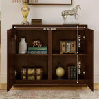 Mobile contenitore a V stile Mid-Century Modern, credenza a buffet stretta con fori per cavi, ante a coste e base in legno massello per soggiorno