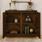 Mobile contenitore a V stile Mid-Century Modern, credenza a buffet stretta con fori per cavi, ante a coste e base in legno massello per soggiorno