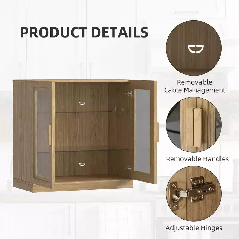 Credenza da cucina moderna in legno massiccio con ante in vetroMobile buffet versatile