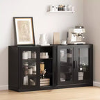 Credenza da cucina moderna in legno massiccio con ante in vetroMobile buffet versatile