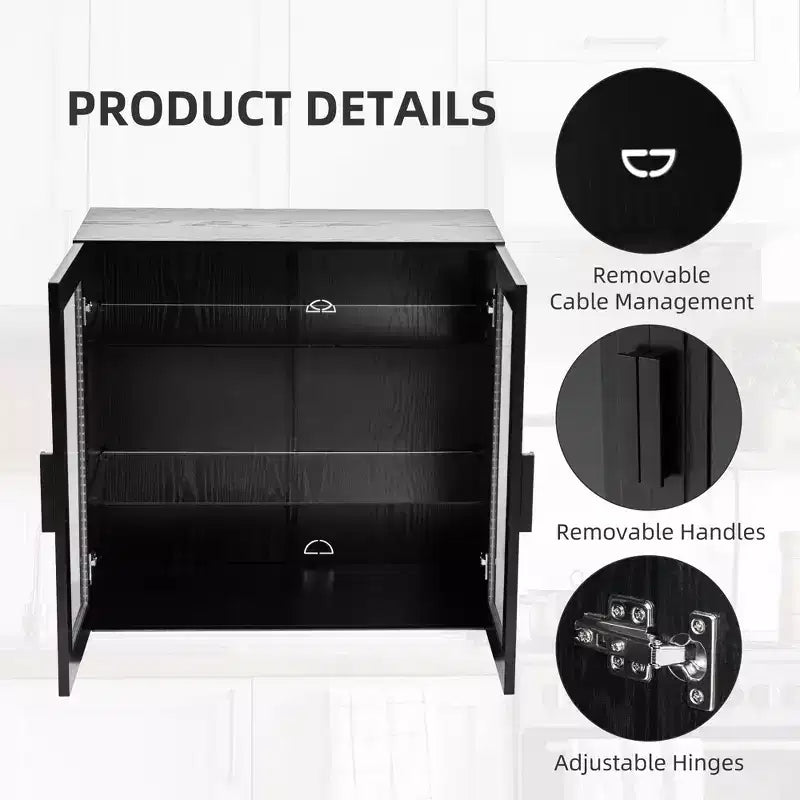 Credenza da cucina moderna in legno massiccio con ante in vetroMobile buffet versatile