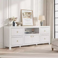 Farmhouse TV Stand for 75/80 Inch TVs with 6 Storage Drawers, Entertainment Center with Soundbar Shelf, White Television Consoles Stands