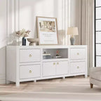 Farmhouse TV Stand for 75/80 Inch TVs with 6 Storage Drawers, Entertainment Center with Soundbar Shelf, White Television Consoles Stands
