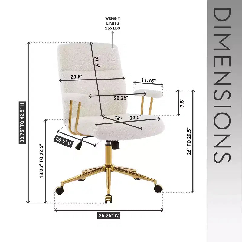 Sedia da Ufficio Okak Moderna in Pile con Struttura Dorata, Sedia Comoda Girevole a 360° con Altezza Regolabile e Ruote, Sedia da Scrivania per Studio, Sala di Lettura