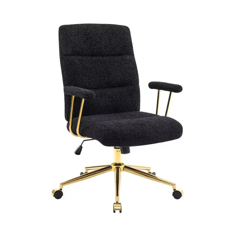 Sedia da Ufficio Okak Moderna in Pile con Struttura Dorata, Sedia Comoda Girevole a 360° con Altezza Regolabile e Ruote, Sedia da Scrivania per Studio, Sala di Lettura