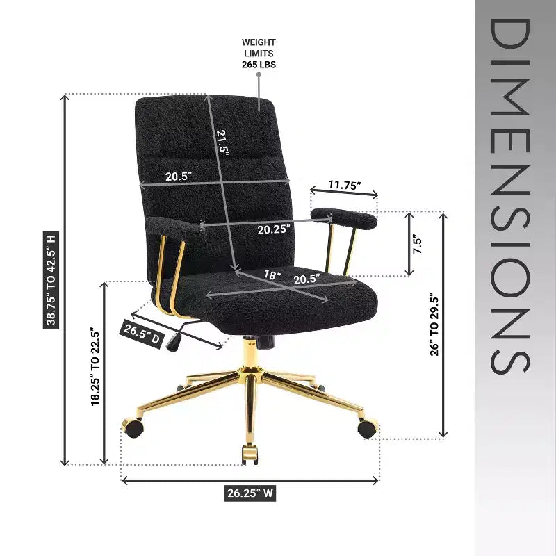 Sedia da Ufficio Okak Moderna in Pile con Struttura Dorata, Sedia Comoda Girevole a 360° con Altezza Regolabile e Ruote, Sedia da Scrivania per Studio, Sala di Lettura